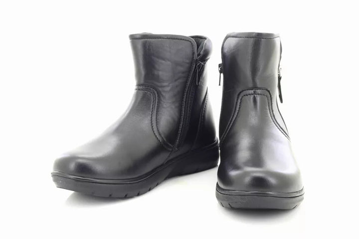 Dr Keller Laurel Ladies Wide E Fit Black Leather Double Zip Biker Style Ankle Boots