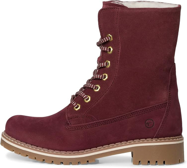 Tamaris 26443 Ladies Water Resistant Warm Lined Bordeaux Suede Lace Up Boots With Duo Tex