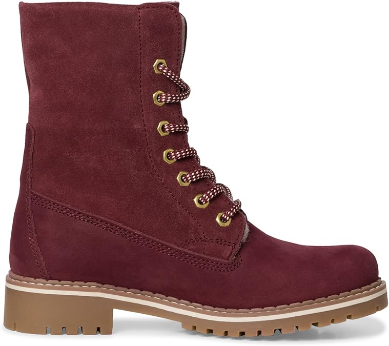 Tamaris 26443 Ladies Water Resistant Warm Lined Bordeaux Suede Lace Up Boots With Duo Tex