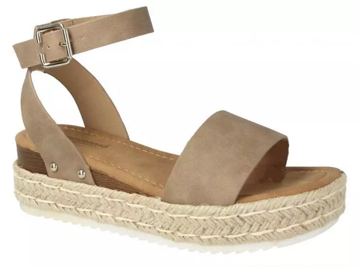 Savannah Collection F12095 Ladies Taupe Faux Nubuck Mid Wedge Espadrille Sandals