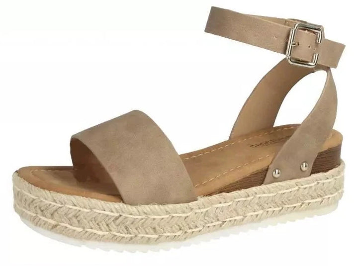 Savannah Collection F12095 Ladies Taupe Faux Nubuck Mid Wedge Espadrille Sandals