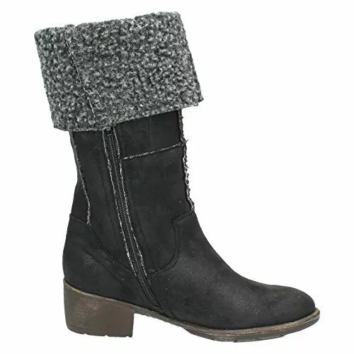 Spot On F50174 Ladies Black Faux Suede Warm Fleece Lined Knee High Zip Fasten Boots