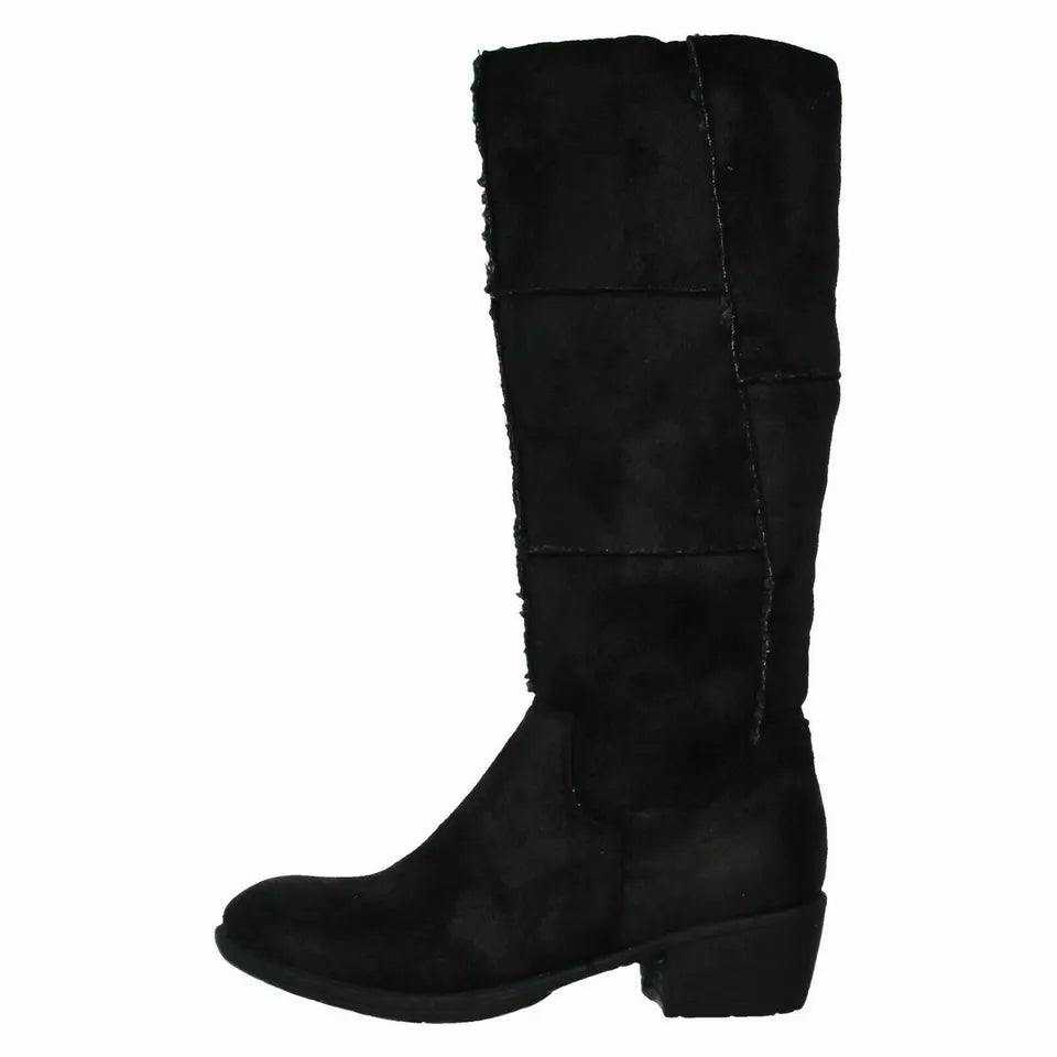 Spot On F50174 Ladies Black Faux Suede Warm Fleece Lined Knee High Zip Fasten Boots