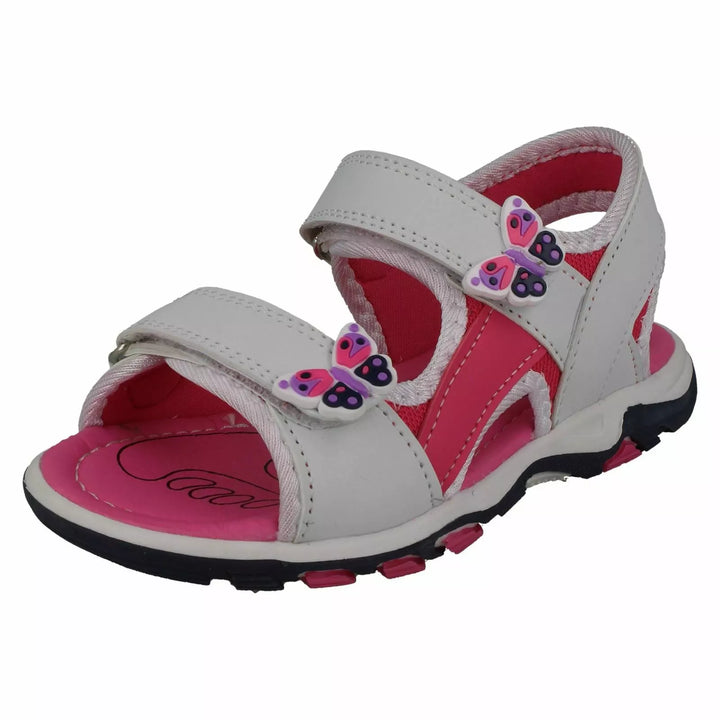 Spot On Girls White Pink Butterfly Embellished Sports Style Sandals Sizes 6 to 2