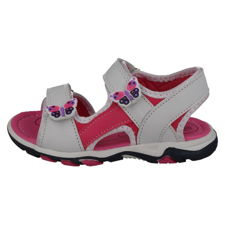 Spot On Girls White Pink Butterfly Embellished Sports Style Sandals Sizes 6 to 2