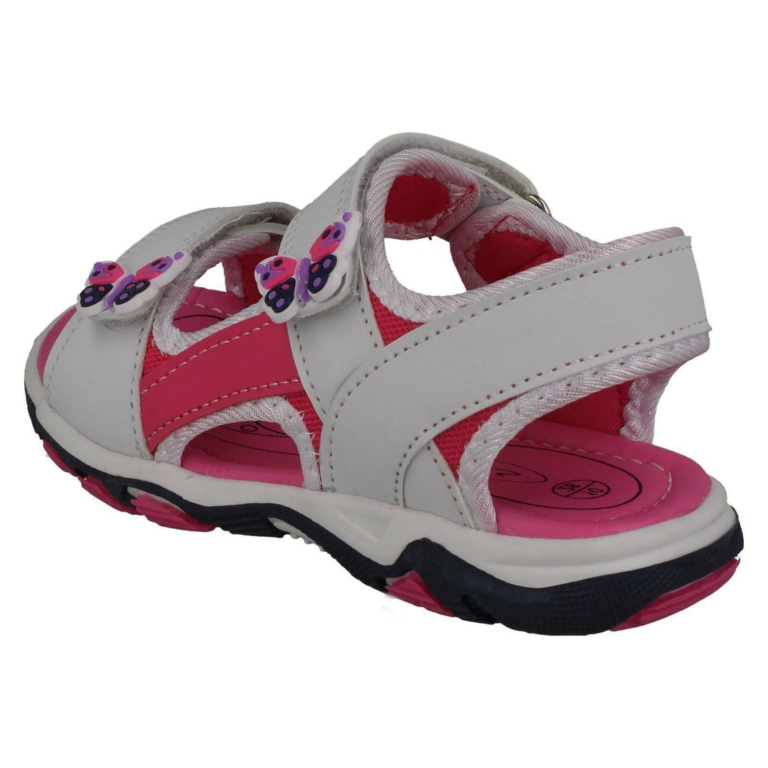 Spot On Girls White Pink Butterfly Embellished Sports Style Sandals Sizes 6 to 2