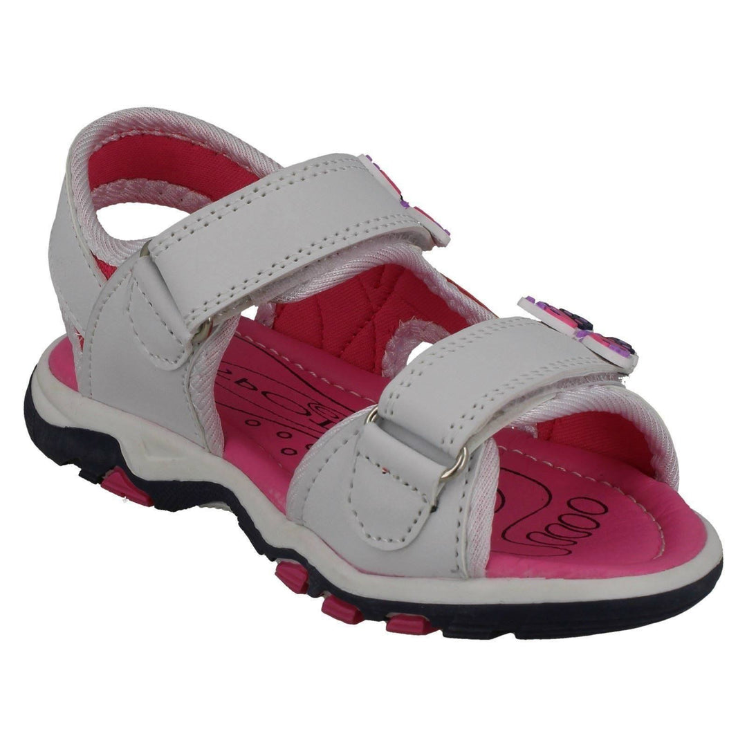 Spot On Girls White Pink Butterfly Embellished Sports Style Sandals Sizes 6 to 2