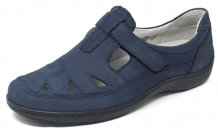 Waldlaufer Henni Wide Fit Navy Suede Touch Fasten Mary Jane Shoe  Size 4.5