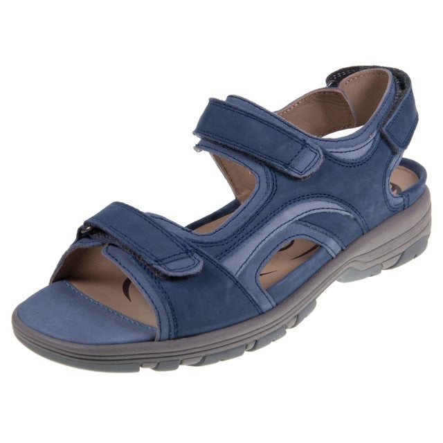 Waldlaufer Herki Ladies WIDE FIT Navy Nubuck Touch Fasten Orthotic Sport Sandals