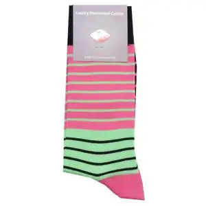 H J Hall Luxury Mercerised Cotton Socks Black/Pink/Lime 1 Pair Pack 7-10