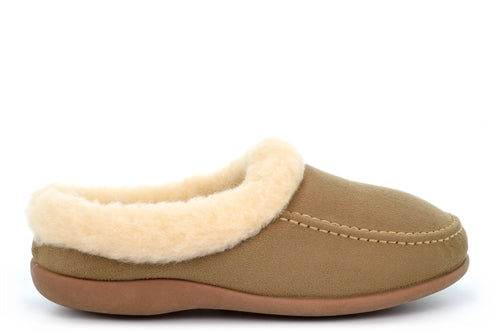 SLEEPERS JANINE LADIES BEIGE SUPER SOFT COMFORT FUR CUFF MEMORY FOAM MULE SLIPPERS