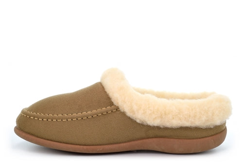 SLEEPERS JANINE LADIES BEIGE SUPER SOFT COMFORT FUR CUFF MEMORY FOAM MULE SLIPPERS