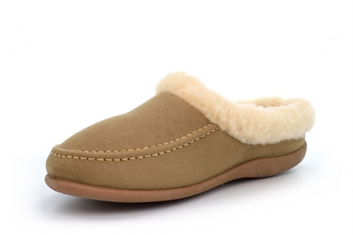 SLEEPERS JANINE LADIES BEIGE SUPER SOFT COMFORT FUR CUFF MEMORY FOAM MULE SLIPPERS