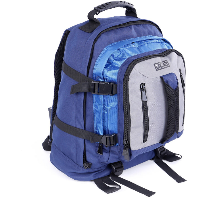 JCB Large Work Backpack, Heavy Duty Rucksack Multi Zip Pocket Fishing Hiking Navy/Blue