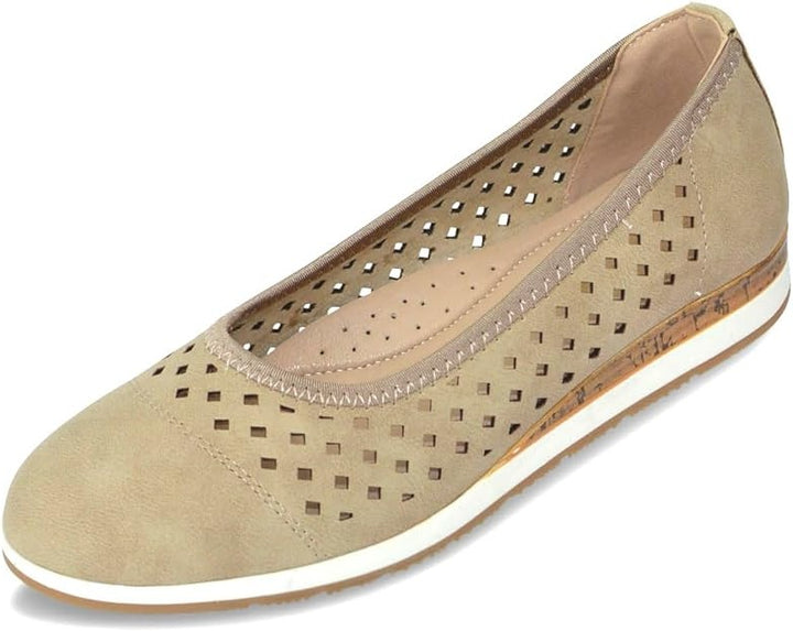 Dr Keller Jilly Ladies Beige Faux Nubuck Perforated Comfort Slip On Shoes