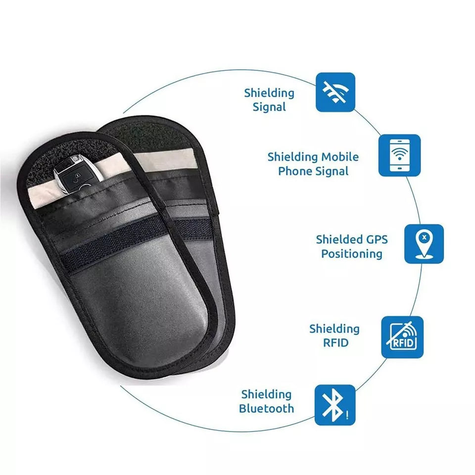 Car Key Signal Blocking Anti Theft Pouch Twin Pack RFID Protection Key Holder Black