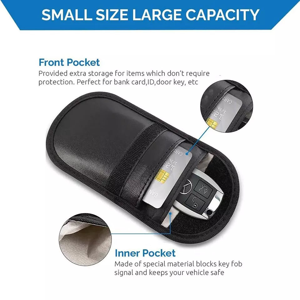 Car Key Signal Blocking Anti Theft Pouch Twin Pack RFID Protection Key Holder Black