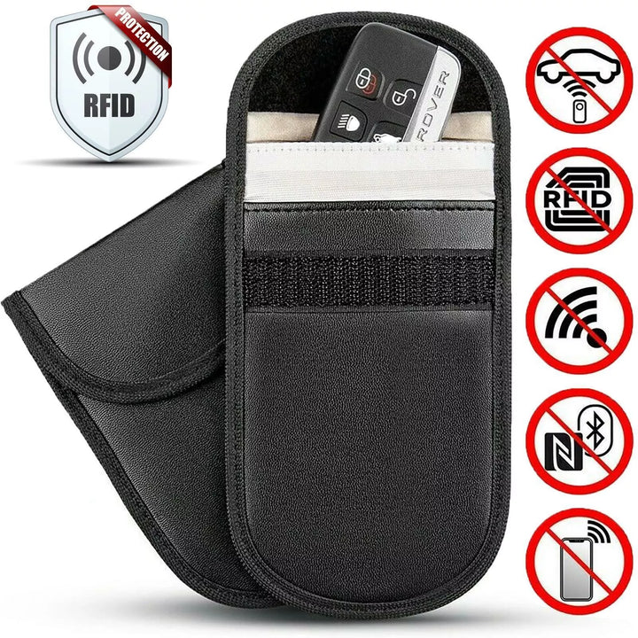 Car Key Signal Blocking Anti Theft Pouch Twin Pack RFID Protection Key Holder Black