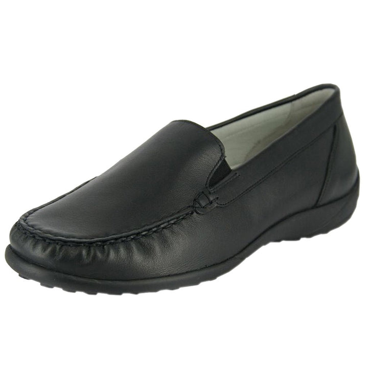 Waldlaufer Klare Ladies Wide Fitting Black Leather Moccasins With Removable Leather Insoles