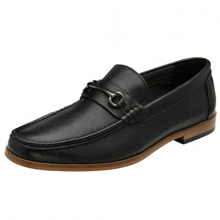 Frank Wright Lamont Mens Black Leather Slip On Moccasin Loafers With Snaffle Bar Metal Embellishment