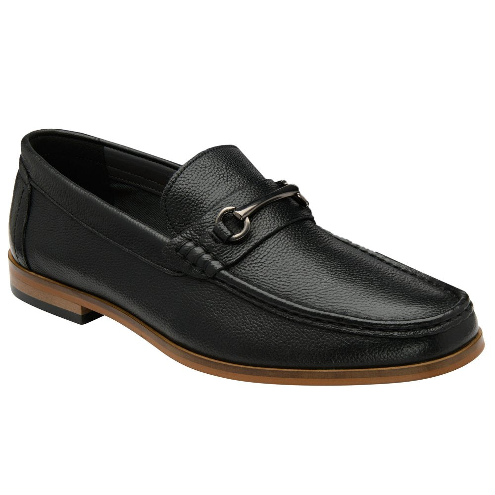 Frank Wright Lamont Mens Black Leather Slip On Moccasin Loafers With Snaffle Bar Metal Embellishment