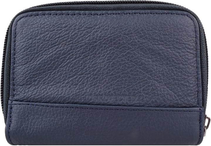 Lorenz Ladies Leather Double Zip Around Change Purse Card Holder Photo Window RFID Protected Navy