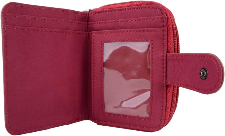 Lorenz Ladies Leather Double Zip Around Change Purse Card Holder Photo Window RFID Protected Red