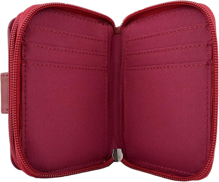 Lorenz Ladies Leather Double Zip Around Change Purse Card Holder Photo Window RFID Protected Red