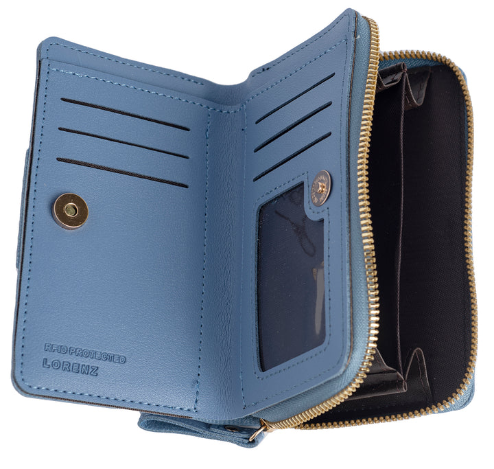 Lorenz Ladies Medium Zip Around Purse Card Holder RFID Protection Blue&nbsp;