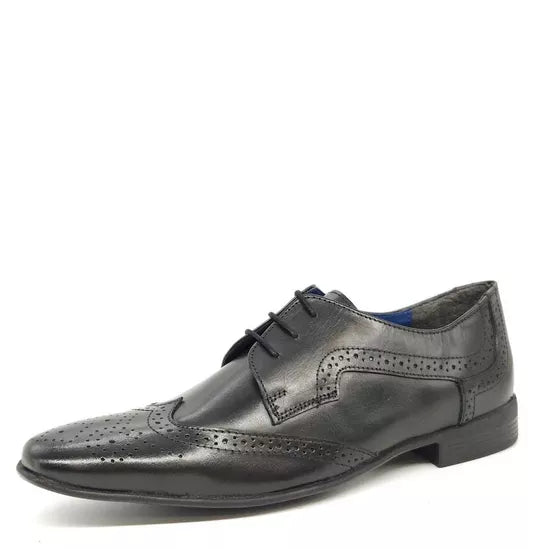 FRANK JAMES PARADE MENS BLACK LEATHER LACE UP BROGUE SHOE CONTRAST SOLE/LACES