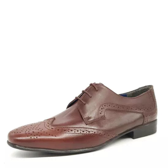 Frank James Parade Mens Burgundy Leather Lace Up Brogue Shoe Contrast Sole/Laces