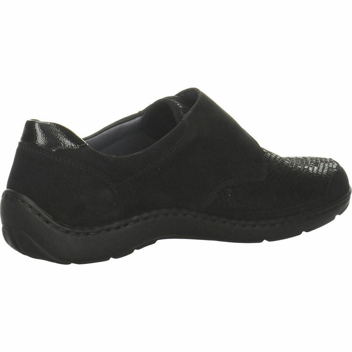 WALDLAUFER MILLU M54306 LADIES WIDE FIT BLACK LEATHER NUBUCK TOUCH FASTEN SHOE