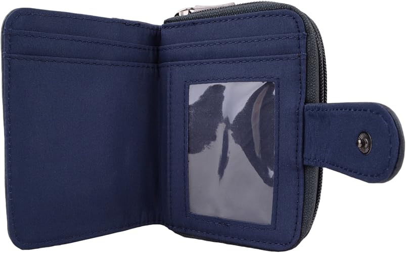 Lorenz Ladies Leather Double Zip Around Change Purse Card Holder Photo Window RFID Protected Navy