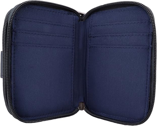 Lorenz Ladies Leather Double Zip Around Change Purse Card Holder Photo Window RFID Protected Navy