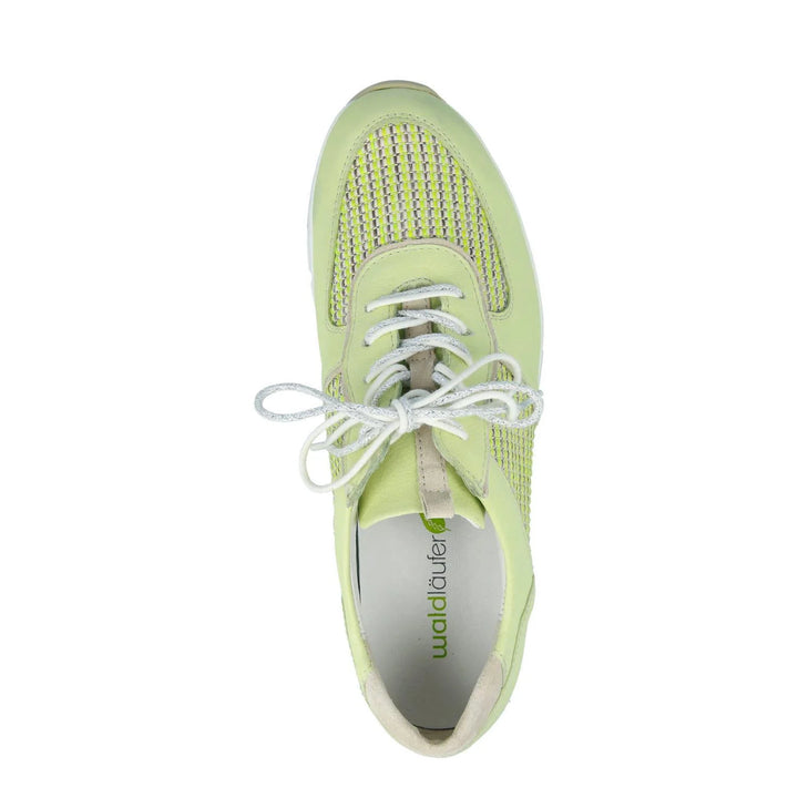 Waldlaufer H-Petra 908013 Lemon Leather Lattice Wide Fitting Lace-up Trainer