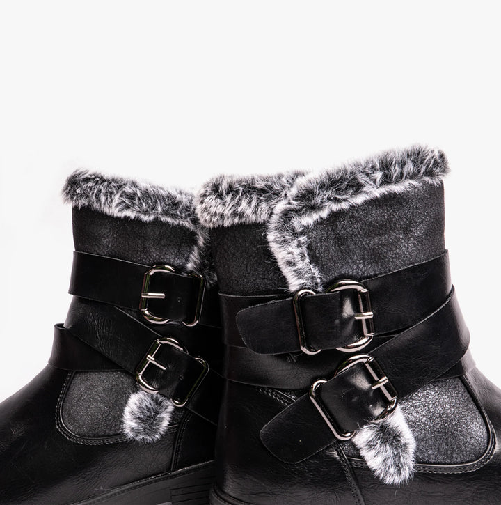 Dr Keller Phoenix Ladies Warm Lined Black Biker Style Boots With Faux Fur Cuff