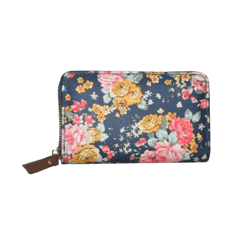 Ladies Medium Floral Pattern Purse With Internal Zip And Card/Note Pockets Navy Multi