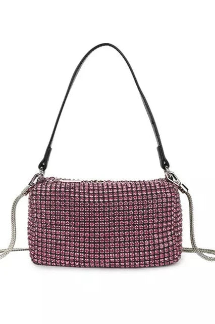 Long & Son Ladies Pink Designer Rhinestone Crossbody Detachable Chain Bag