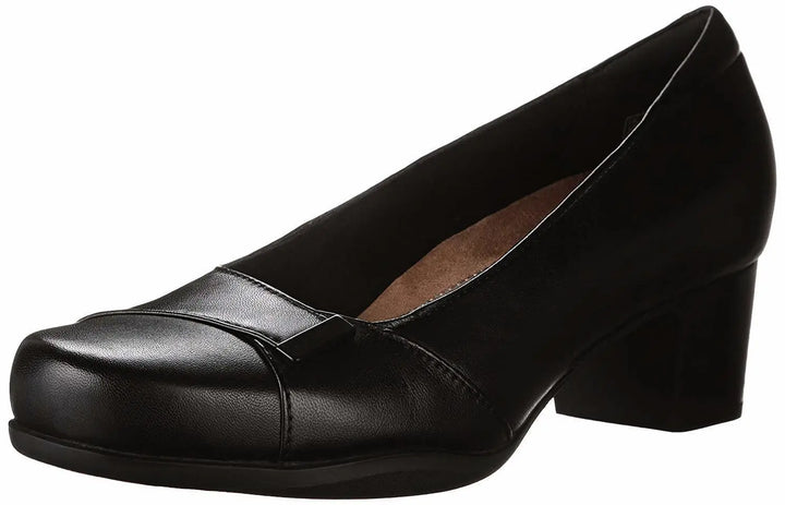 Clarks Artisan Rosalyn Belle Black Leather Block Heel Court Shoes 7.5 D Fit