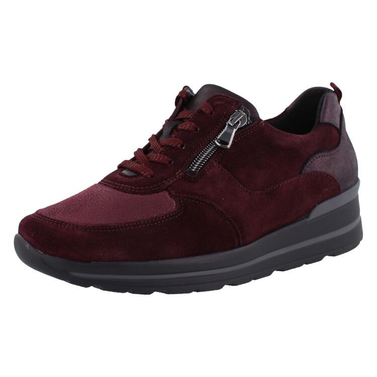 Waldlaufer M-Sarah Ladies Wide Fit Merlot Suede Lace Fasten With Zip Adjustment Athleisure Trainer