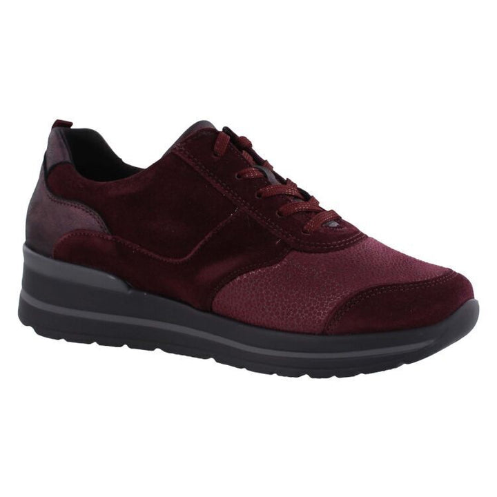 Waldlaufer M-Sarah Ladies Wide Fit Merlot Suede Lace Fasten With Zip Adjustment Athleisure Trainer