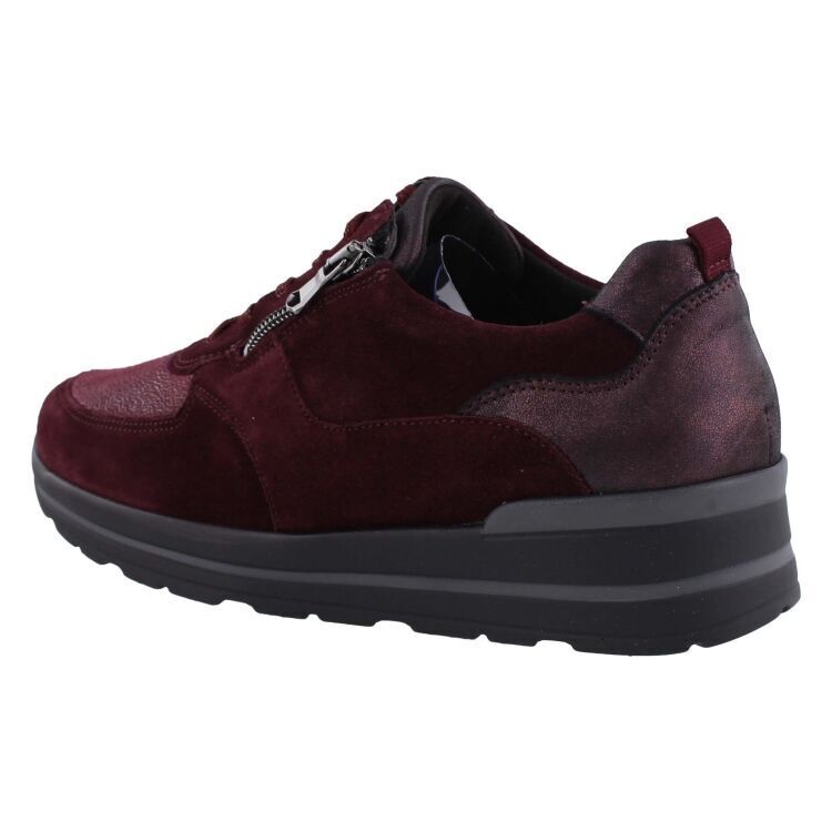 Waldlaufer M-Sarah Ladies Wide Fit Merlot Suede Lace Fasten With Zip Adjustment Athleisure Trainer