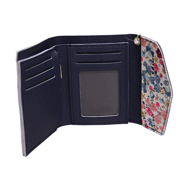 Forest Ladies White & Floral/Navy Foldable Change Purse Photo Card Holder Wallet