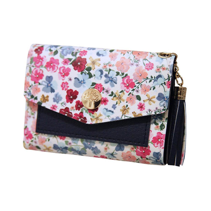 Forest Ladies White & Floral/Navy Foldable Change Purse Photo Card Holder Wallet