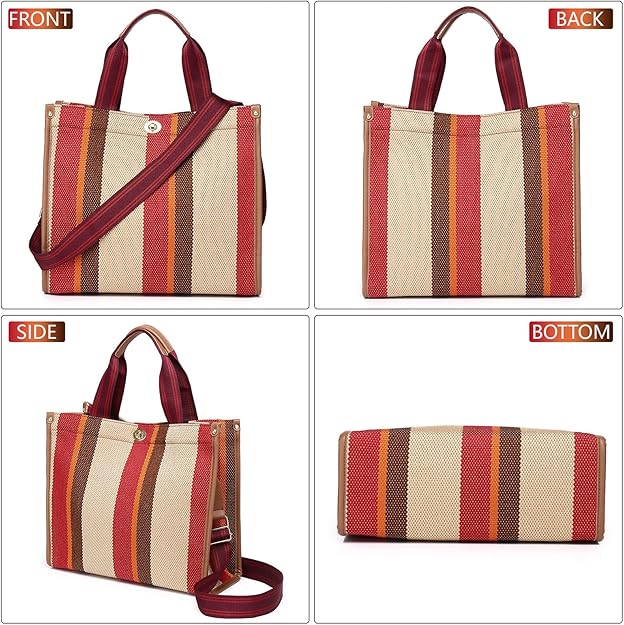 Canvas Tote Crossbody Grab Handle Shoulder Bag Handbag Orange Stripe Combination