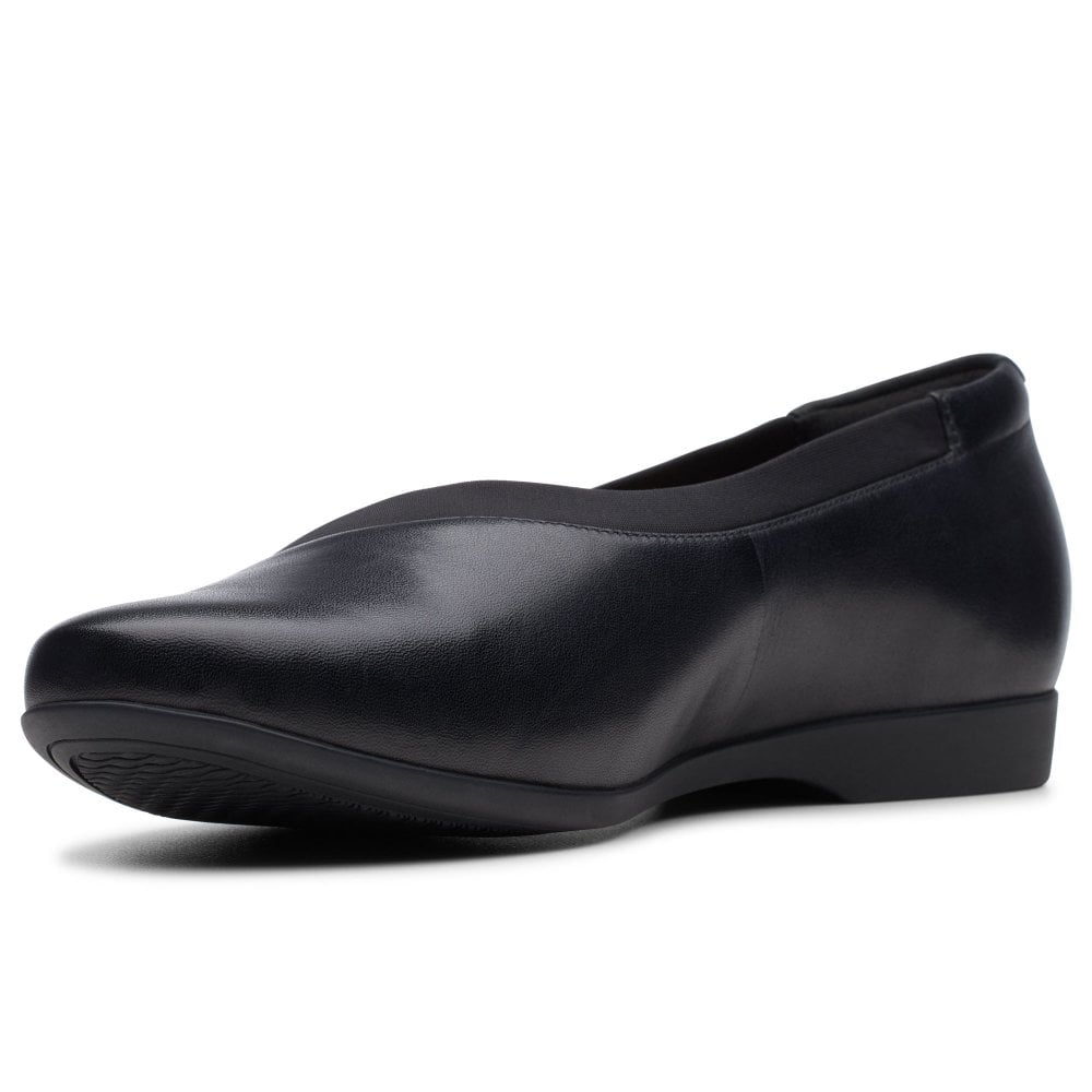 Ladies Clarks UNStructured UN Darcey Ease Black Leather D FIT Ballerina Pumps