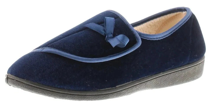 Dr Keller Viola Ladies Diabetic Wide E Fit Warm Lined Touch Fasten Slippers Navy