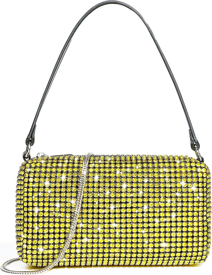 Long & Son Ladies Yellow Designer Rhinestone Crossbody Detachable Chain Bag