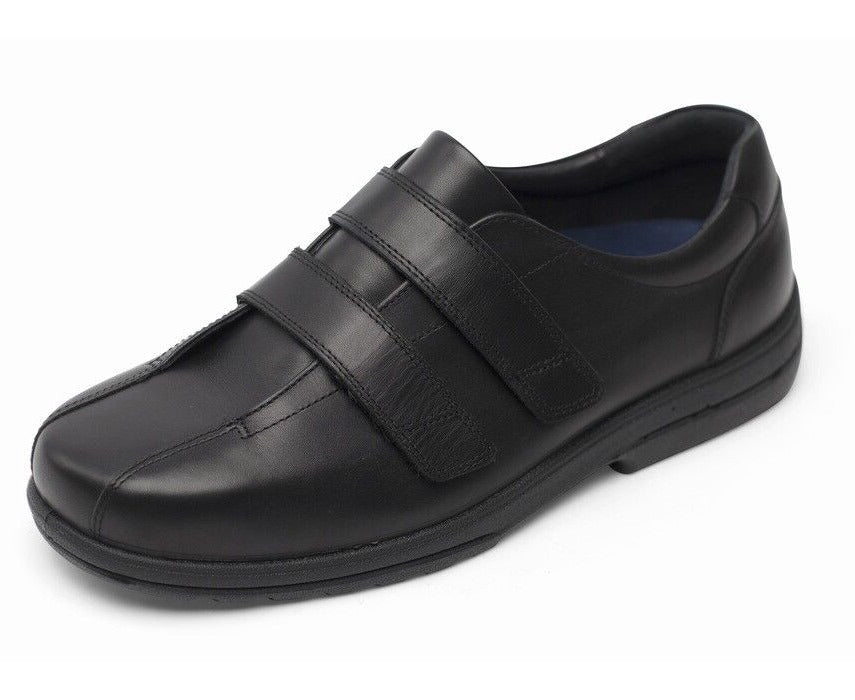 Padders Plus DARWIN Mens Black Leather Touch Fasten Super Wide Dual Fit H/K Shoes