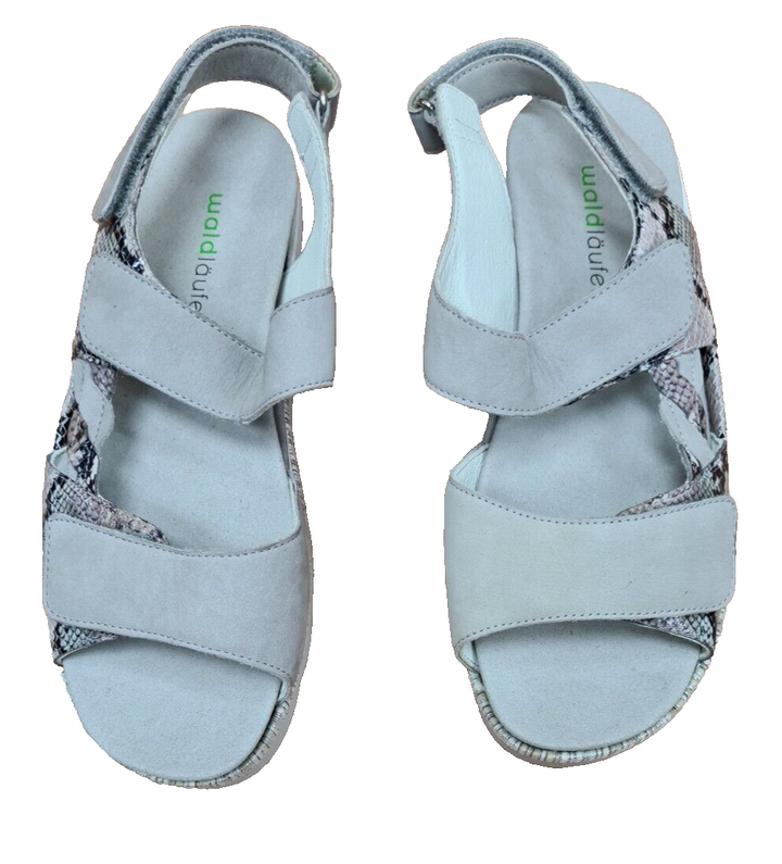 Waldlaufer K-Nelly Ladies Wide Fit Grey Nubuck Reptile Print Touch Fasten Sandal